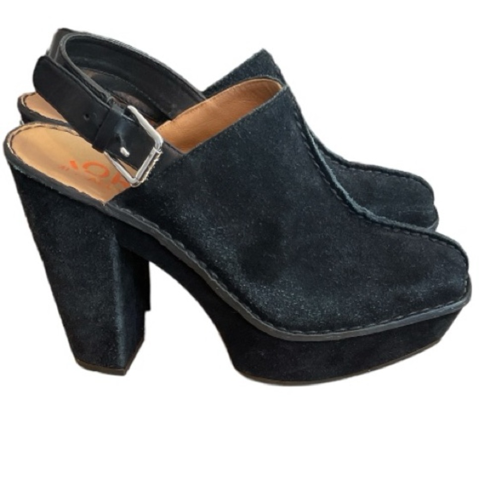 Kors By Michael Kors Quincy Black Suede Sling Back Heeled Clogs Size 8.5